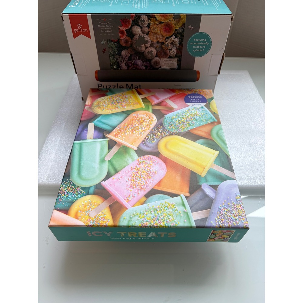 Galison Icy Treats 1000 Piece Jigsaw Puzzle & Roll Up Puzzle Mat Bundle - New